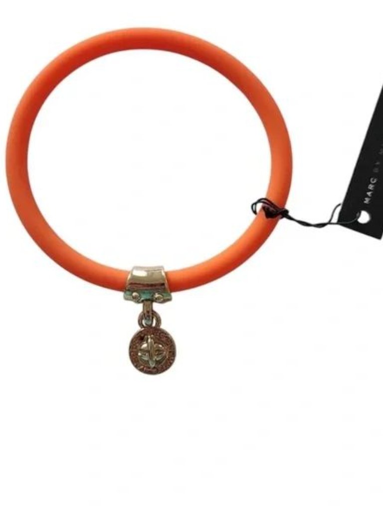 Marc By Marc Jacobs Orange Silicone Bracelet With Gold Tone Turnlock Brand Charm